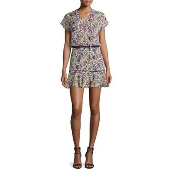Veronica Beard Boho Drop Waist Purple & Green Floral Mini Dress Size 0 - Picture 1 of 7